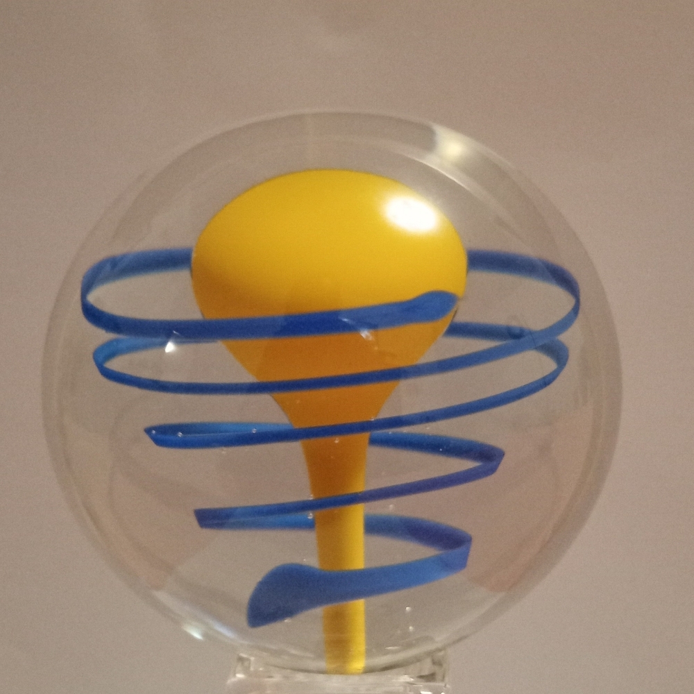 Vintage Handmade Czech Republic Blue Spiral w/Yellow Center Paperweight